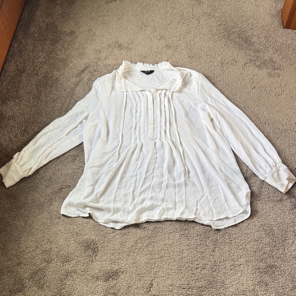 Simply Vera Vera Wang White Chiffon Pleated Ruffle Blouse SIZE L - Picture 1 of 5